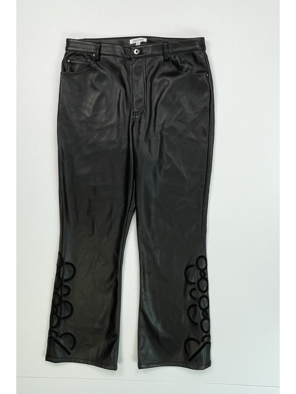 Johnny Was Black Vegan Leather Cropped Baby Boot Pants Laser Cut Out Size 30